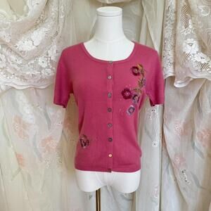 Deadstock Y2K La Coquette by Mandaly pink short sleeve cardigan Sz. S